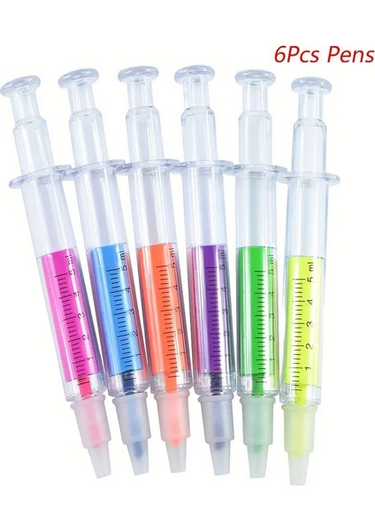 6pcs/set Şırınga Vurgulayıcı Kalem Şırınga Iğne Şekli Mekanik Renk Kalem Geyiği Ofis Okulu Işaretçisi Yazma Toolcolor: 6 Renk (Yurt Dışından)