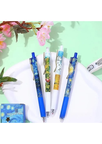 4pcs/kutu Yeni Van Gogh Yağlı Boya Pres Jel Kalem Siyah Mürekkep St Kattlantı Hızlı Tryıng Pens 0.5mm Rollerball Kalem Sınavı (Yurt Dışından)