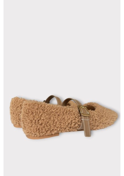 Yumuşak Peluş Ses Yapmaz Hafif Taban Kemerli Kadın Ev Babeti Panduf Vizon