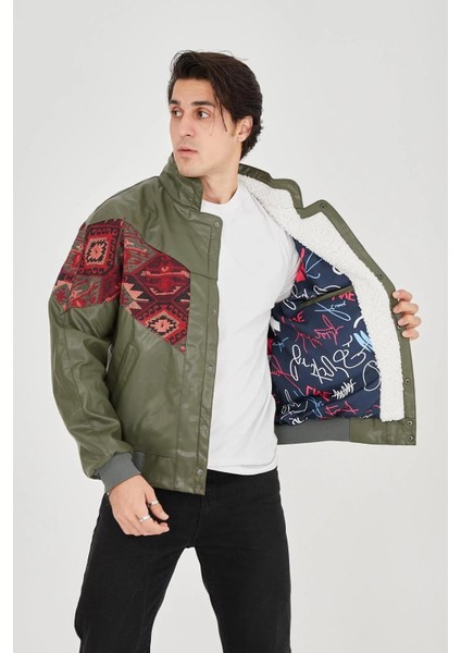 Erkek Içi Astarlı Içten Yaka Kısmı Peluşlu Suni Kumaş Vintage Ceket - Haki modelleri