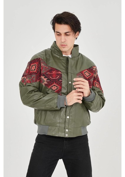 Erkek Içi Astarlı Içten Yaka Kısmı Peluşlu Suni Kumaş Vintage Ceket - Haki fırsatları