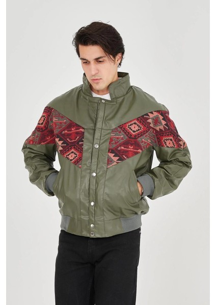 Erkek Içi Astarlı Içten Yaka Kısmı Peluşlu Suni Kumaş Vintage Ceket - Haki indirimleri