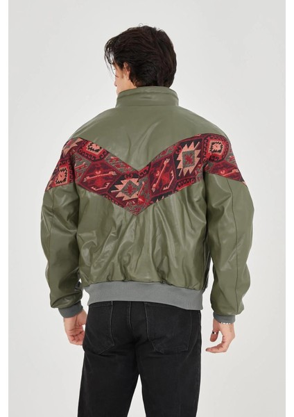 Erkek Içi Astarlı Içten Yaka Kısmı Peluşlu Suni Kumaş Vintage Ceket - Haki