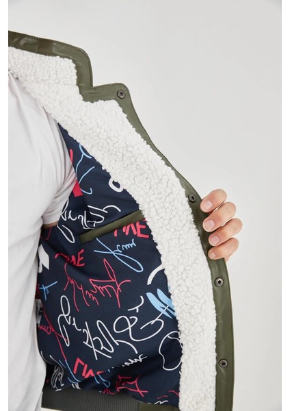 Erkek Içi Astarlı Içten Yaka Kısmı Peluşlu Suni Kumaş Vintage Ceket - Haki