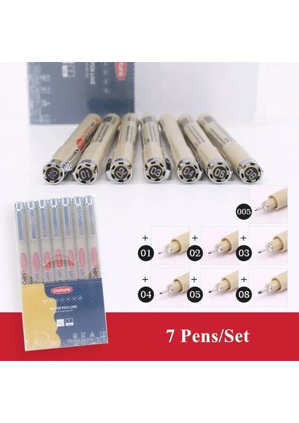 Manga Siyah Fineliner Marker Pens Art Sarf Malzemeleri Su Geçirmez Sakura Pigma Micron Pens Pigment Astarı Japon Kırtasiye Renk: 7 Pens-Set (Yurt Dışından)