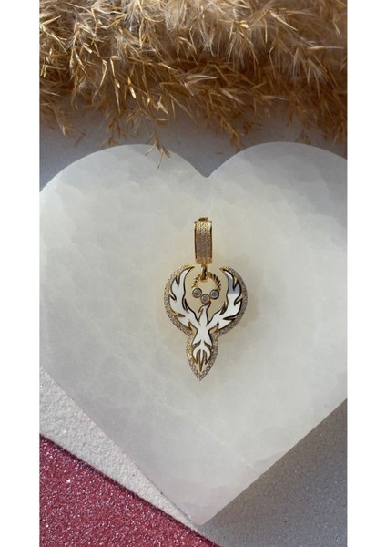 Beyaz Mineli Anka Kuşu Kolye Ucu Kanatlı Kolye Ucu Trend ve Zarif Kolye Ucu Sevgiliye Hediye 925