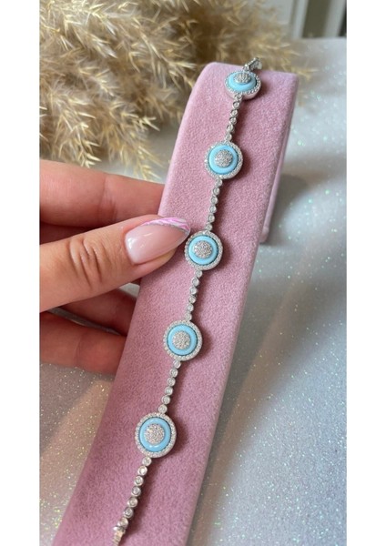 Beyaz Altın Kaplama 5'li Bebe Mavisi Nazar Boncuklu 925 Ayar Gümüş Bileklik fiyatları