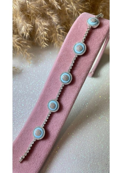 Beyaz Altın Kaplama 5'li Bebe Mavisi Nazar Boncuklu 925 Ayar Gümüş Bileklik modelleri