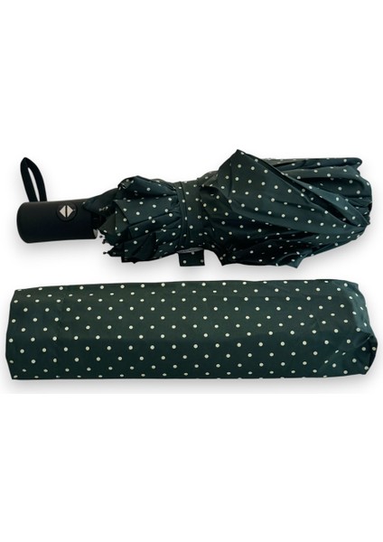 Koyu Yeşil Puantiyeli Tam Otomatik 8 Telli Kısa Şemsiye modelleri