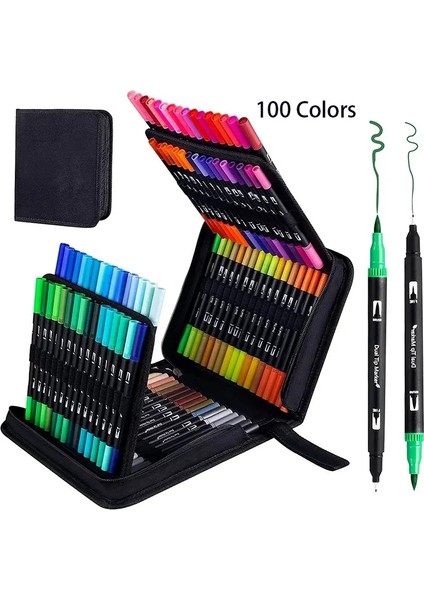 12/24/60/72/100/120 Renkler Suluboya Sanat Markners Fırça Kalem Çift Uçlu Fineliner Çizim Hat Resim Seti Sanat Malzemeleri Renk: 100 Pcs Çanta (Yurt Dışından)