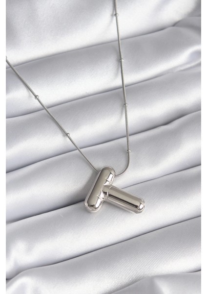 Bfs 316L Çelik Gümüş Renk Bubble "t" Harf Model Kadın Kolye
