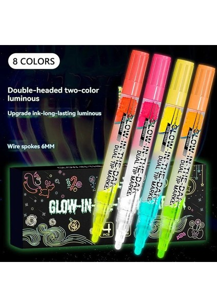 8 Renk/set Neon Uv Floresan Akrilik Boya Işaretleri Kalemler, Koyu Parlak Dıy Işın Işaretçisi Kalem Sanatını Parçalama: 4 Pcs-8 Renk (Yurt Dışından)