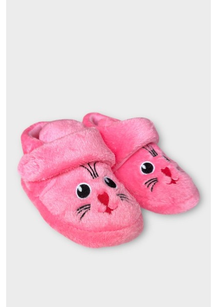 Kız Çocuk Cırtlı Kaydırmaz Taban Anaokulu Kreş Ev Ayakkabısı Panduf Pembe