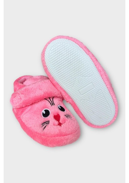 Kız Çocuk Cırtlı Kaydırmaz Taban Anaokulu Kreş Ev Ayakkabısı Panduf Pembe