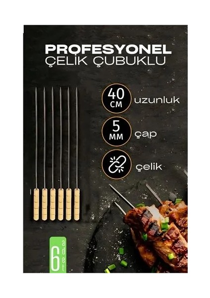 Çelik Şiş Çubuğu - Mangal Şişi Ahşap Saplı Kebap Şişi 6 Adet fiyatları