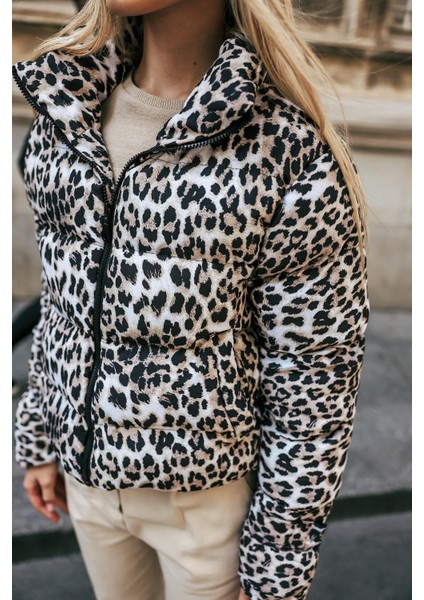 Kadın Leopar Desenli Şişme Mont fırsatları