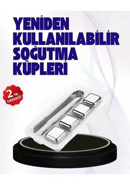 Paslanmaz Çelikten Üretilmiş Metal Buz Küpü Seti ve Buz Klipsi
