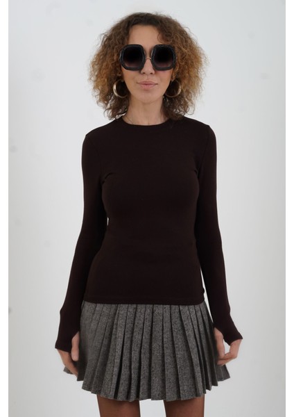 Kahve O Yaka Parmak Detaylı Bluz modelleri