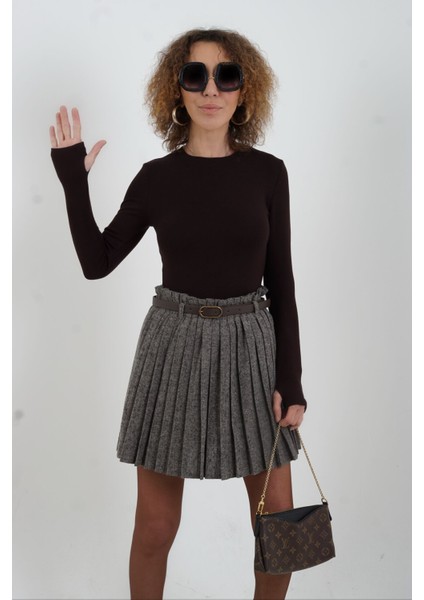 Kahve O Yaka Parmak Detaylı Bluz indirimleri