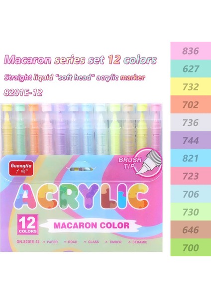 12 Renk Akrilik Boya Kalemleri, Ahşap, Tuval, Taş, Cam, Dıy El Sanatları Için Premium Fırça Ucu Boya Kalemleri Sanat Malzemeleri Yapmak Renk: 8201E -12 Renk (Yurt Dışından)