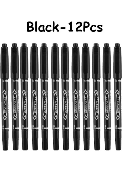 6/12 Pcs Çift Ucu Kalıcı Marker Siyah/mavi/kırmızı Yağ Işaretleyici Kalem Ince Nid Marker Mürekkep Kırtasiye Okulu Ofis Malzemeleri Renk: SIYAH-12PCS (Yurt Dışından)