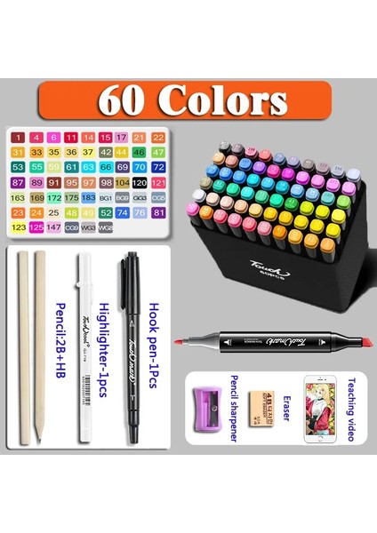 24-168 Renkli Alkol Çift Uçlu Yağlı Işaretçi Boyama Sanat Seti Ofis Kültürü ve Eğitim Malzemeleri Renk: 60 Renk Hediyeleri (Yurt Dışından)