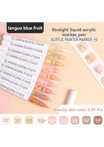 9 Alanlar Düz Sıvı Fırça Akrilik Boya Kalemleri Kaya Boyama Ahşap Tuval Taş Diy El Sanatları Için Set Işaretleri Sanat Malzemeleri Yapma Renk: Güzellik Ten Rengi A (Yurt Dışından)