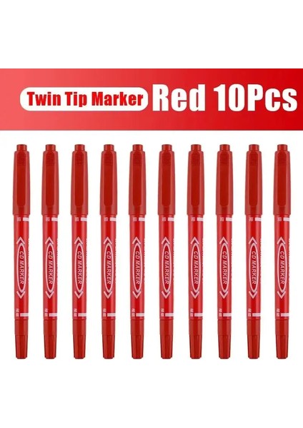 5/10 Pcs Twin Uç Kalıcı Marker Siyah/mavi/kırmızı Yağ Kalemi Ince Nid Mürekkep Kırtasiye Okulu Ofis Malzemeleri Renk: Kırmızı-10 Pcs (Yurt Dışından)