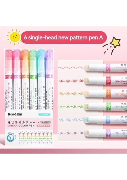 6pcs/set Çiçek Hattı Şekli Vurgulayıcı Kalem Ucu Eğrisi Eğrisi Liner Işaretleyici Kawaii Korean Kırtasiye Okul Ofis Malzemeleri Hediye Saklığı: C (Yurt Dışından)