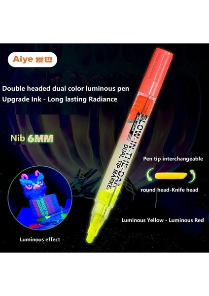 1pc Çift Başlı Çift Renkli Parlak Işaretçi Kalem Öğrenci Kırtasiye 6mm Kalem Ucu Diy Çizim Floresan Su Geçirmez Soluksuz Olmayan: Kırmızı Sarı (Yurt Dışından)
