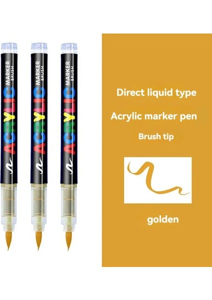 3pcs Akrilik Beyaz Işaretçi Fırça Kalemleri Kaya Boyama Taşı Seramik Cam Ahşap Lastik Kumaş Metal Tuval Renk: Altın-3pcs (Yurt Dışından)