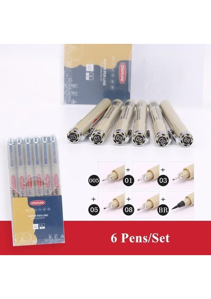 Manga Siyah Fineliner Marker Pens Art Sarf Malzemeleri Su Geçirmez Sakura Pigma Micron Pens Pigment Pigment Astarı Japon Kırtasiye Renk: 6 Pens-Set (Yurt Dışından)