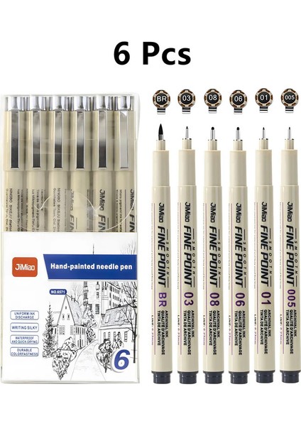Mikro Fineliner Kalemler, Siyah Çizim Sanat Kalemleri, Su Geçirmez Mürekkep Seti Sanatçı Eskiz Ana Kalem, Has Çizim ve Eskiz Kitcolor: 6 Pcs (Yurt Dışından)