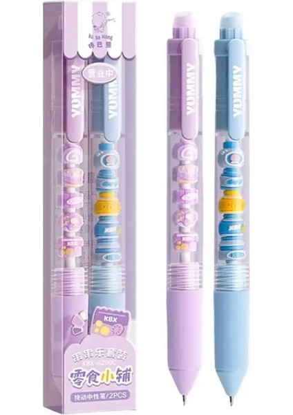 2pcs Yeni 0.5mm Press Jel Kalem Yazma Kırtasiye Hızlı Kurucu Boncuklu Pen Siyah Kalem Imza Kalem Öğrenci Renk: Mor (Yurt Dışından)