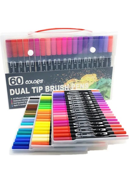 12-120 Renkler Set Çift Uç Sanat Markeri Suluboya Fırçası Fineliner Kalem Çizim Çift Kafa Ince Astar Kırtasiye Renk: Pphg-60 Renk (Yurt Dışından)