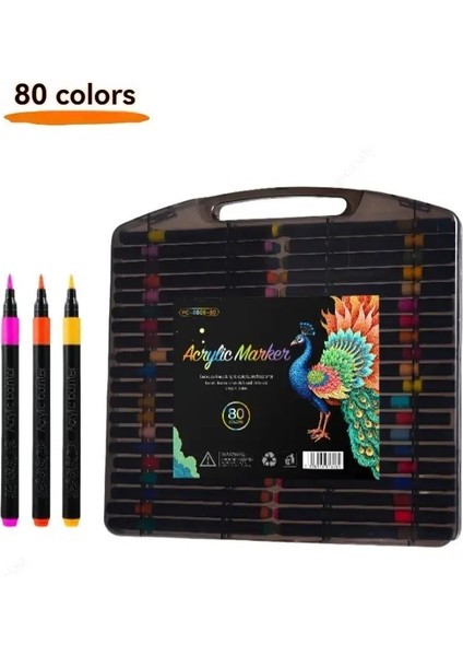 12/24/36/48/60/80 Renk Akrilik Marker Kalem Seti Su Geçirmez ve Şeffaf Olmayan Kağıt Istiflenebilir Kalemler ve Öğrenciler Renk: 80 Renk (Yurt Dışından)