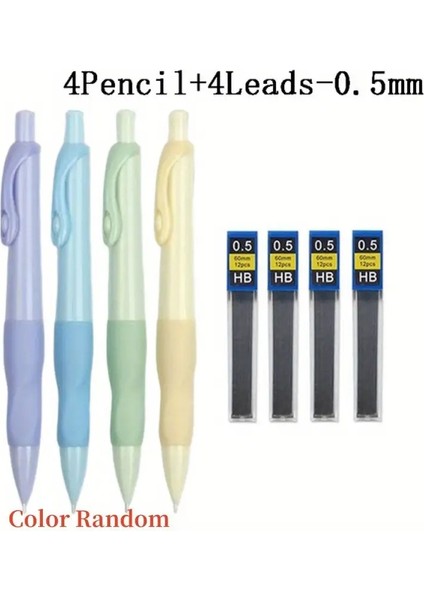 Rahat Kavrama Mekanik Kalem Seti 0,5/0.7/0.9/2.0mm Kurşunlar 2b Sanat Yazma Kalem Ofis Malzemeleri Kırtasiye (4 Pilemler+4leads) Renk: 0.5mm Set (Yurt Dışından)