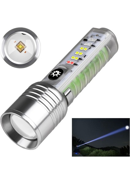 Profesyonel Tg LED Güçlü 8 Modlu Type-C 1000 Lümen Polis Çakarlı Şarjlı El Feneri - Lisinya