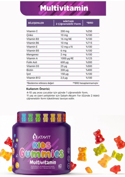 Gummies Multivitamin Kids 60 Çiğnenebilir Form modelleri