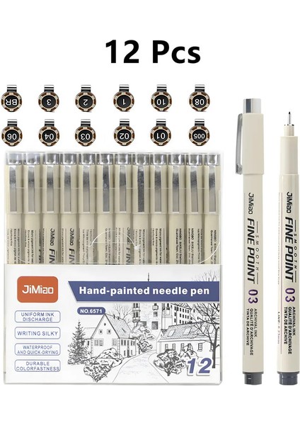 Mikro Fineliner Kalemler, Siyah Çizim Sanat Kalemleri, Su Geçirmez Mürekkep Seti Sanatçı Eskiz Ana Kalem, Has Çizim ve Eskiz Kit Renk: 12 Pcs (Yurt Dışından)