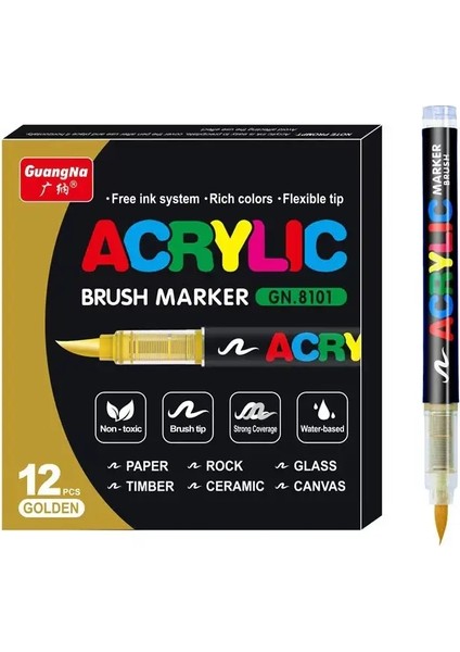 1-120 Renkler Guangna Set Akrilik Boya Işaretleri Kaya Boyama Festivali Için Fırça Uç Boya Işaretleri Dıy Sanat Işaretleri Renk: 12 Pcs Gold (Yurt Dışından)