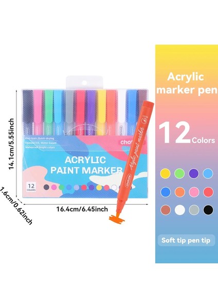 Chotune Su Bazlı Akrilik Kalem Koreli Kırtasiye Dıy Yumuşak Kafa Boyama Graffiti Kalem Sanatçı Kültür Sarf Malzemeleri Için Malzemeler: 12 Renk (Yurt Dışından)