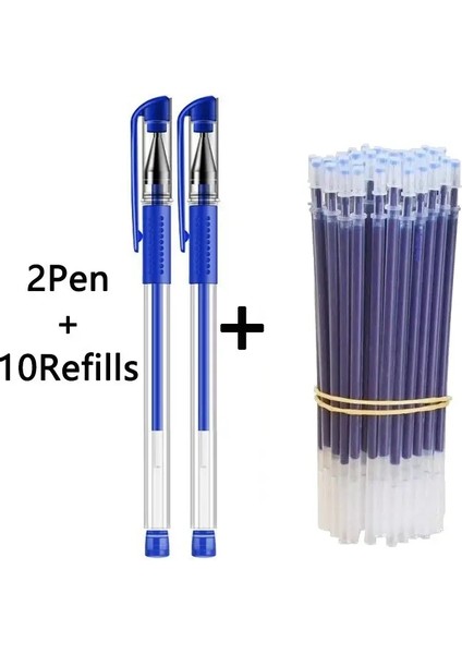 10/12/23/50PCSGEL Kalem Kalem Seti Okul Malzemeleri Mavi Siyah Mürekkep Rengi 0.5mm Tükenmiş Doldurma Seti Öğrenciler Okul Ofis Kırtasiye Renk: MAVI-12PCS/MÜREKKEP Rengi: Mermi Ucu (Yurt Dışından)