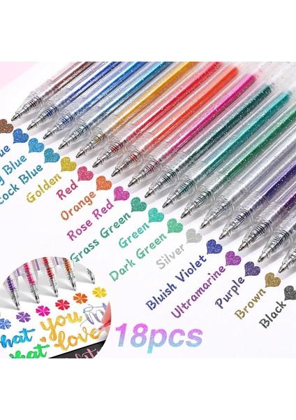18 Renk, Renklendirme Için Metalik Jel Kalemler, Geri Çekilebilir Işıltı Parıltı Işaretleri, Yetişkinler Için Parıltılı Kalemler, Yetişkin Renk Için Renkli Jel Kalemler: 18 Adet (Yurt Dışından)