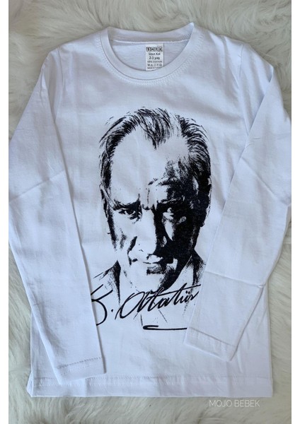 Mojo Unisex S, M, L, XL Atatürk Baskılı Uzun Kol T-shirt 021120 Beyaz modelleri