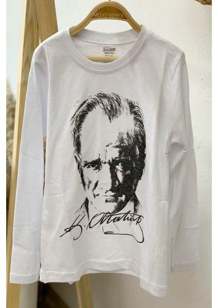 Mojo Unisex S, M, L, XL Atatürk Baskılı Uzun Kol T-shirt 021120 Beyaz fırsatları