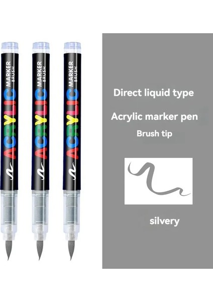 3pcs Akrilik Beyaz Işaretçi Fırça Kalemleri Kaya Boyama Taşı Seramik Cam Ahşap Lastik Kumaş Metal Tuval Renk: Gümüş-3 Pcs (Yurt Dışından)
