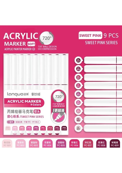 9 Renkler/set Akrilik Boya Sanat Markeri Kalemi Dıy Graffiti Çizim Kalemleri Dizüstü Bilgisayar Günlüğü Yazma Resim Istasyonlu Çolap: Tatlı Pembe (Yurt Dışından)