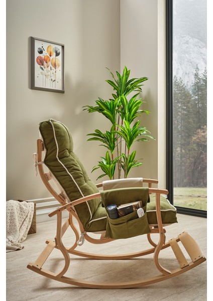 Relax Lüx Ahşap Çift Minderli Çift Cepli Sallanan Sandalye Çift Taraflı Sallanan Koltuk Tv Koltuğu