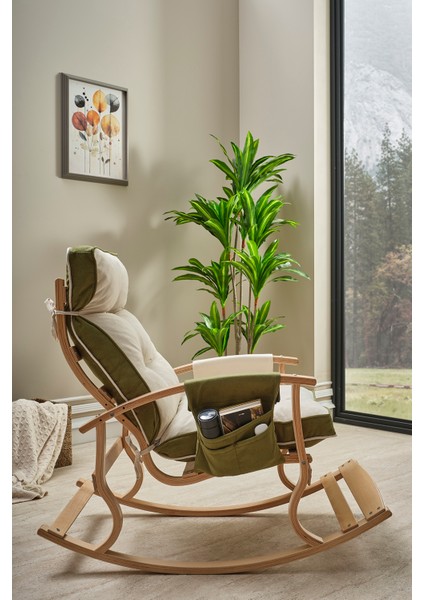 Relax Lüx Ahşap Çift Minderli Çift Cepli Sallanan Sandalye Çift Taraflı Sallanan Koltuk Tv Koltuğu